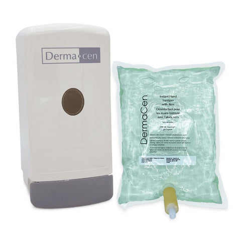 DermaCen Manual Wall Dispenser with 1000ML Refill Bag of Instant Gel Hand Sanitizer